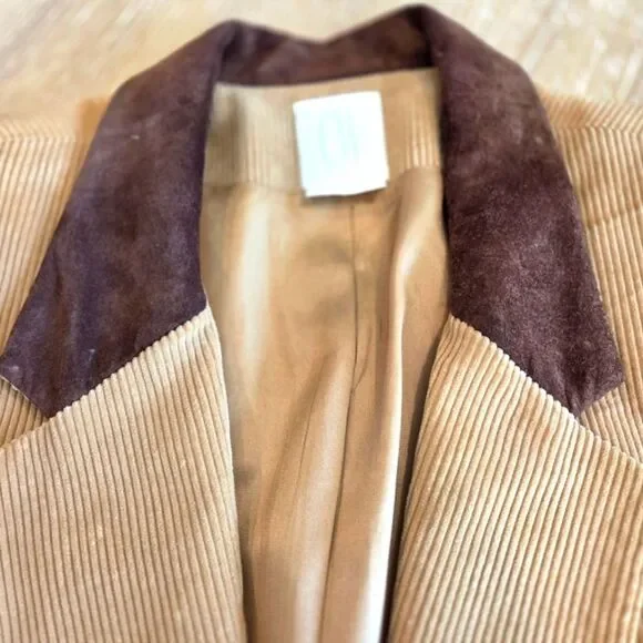 Vintage Clifford & Wills Corduroy Women's Camel Blazer Suede Collar Elbow Patch - Picture 5 of 9